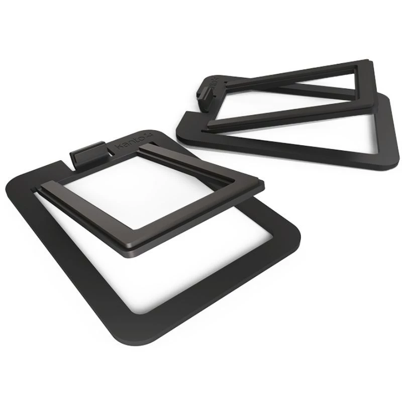 Kanto S2, Preto - Suporte para Coluna de Secretária (par): bases triangulares inclinadas em preto, estrutura metálica compacta e estável para alto-falantes