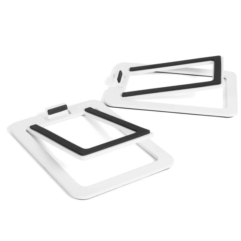 Kanto S2, Branco – par de suportes de secretária em ângulo, base retangular com acolchoamento antiderrapante, design minimalista para colunas compactas