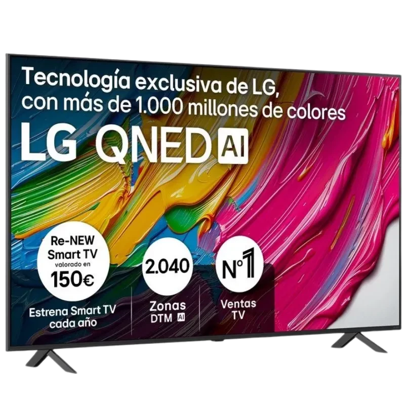 LG 65QNED80A6A 65 pulgadas 4K Ultra HD QNED con IA, panel vibrante con más de 1000 millones de colores, 2040 zonas DTM y peana de dos patas