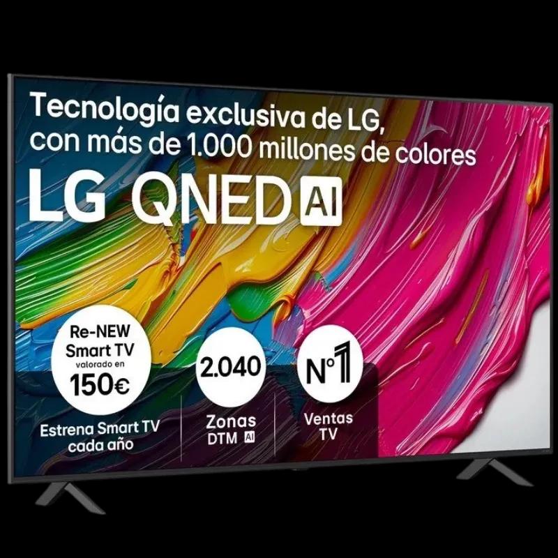 LG 65QNED80A6A 65 pulgadas 4K Ultra HD QNED con IA, panel vibrante con más de 1000 millones de colores, 2040 zonas DTM y peana de dos patas