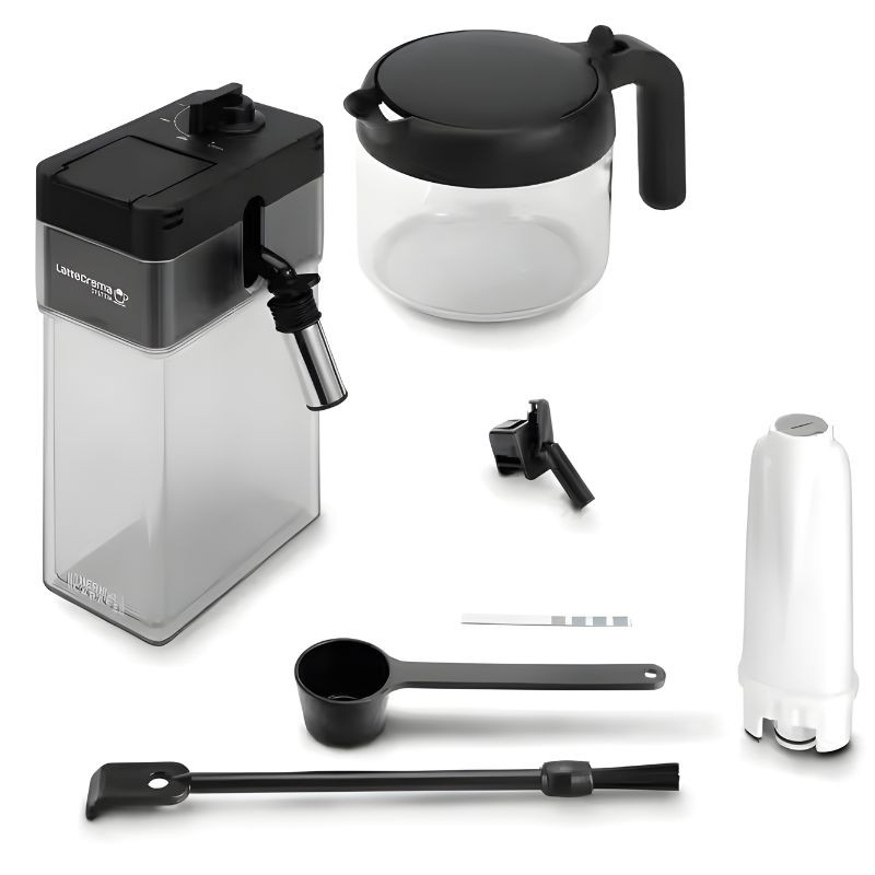 Pantalla táctil a color de la DeLonghi PrimaDonna Soul ECAM 610.55.SB con ajustes de molido y temperatura, interfaz clara y botones virtuales Next, Back y Skip
