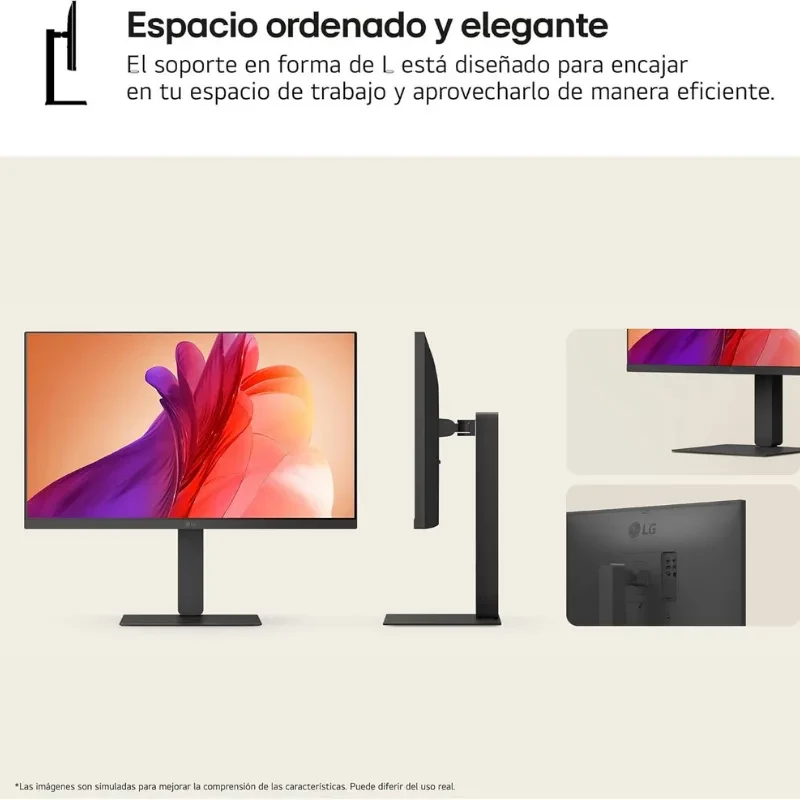 Monitor LG 27U730A-B 27 pulgadas 4K Ultra HD con panel IPS, biseles delgados, base en forma de L ajustable en altura e inclinación, acabado negro elegante