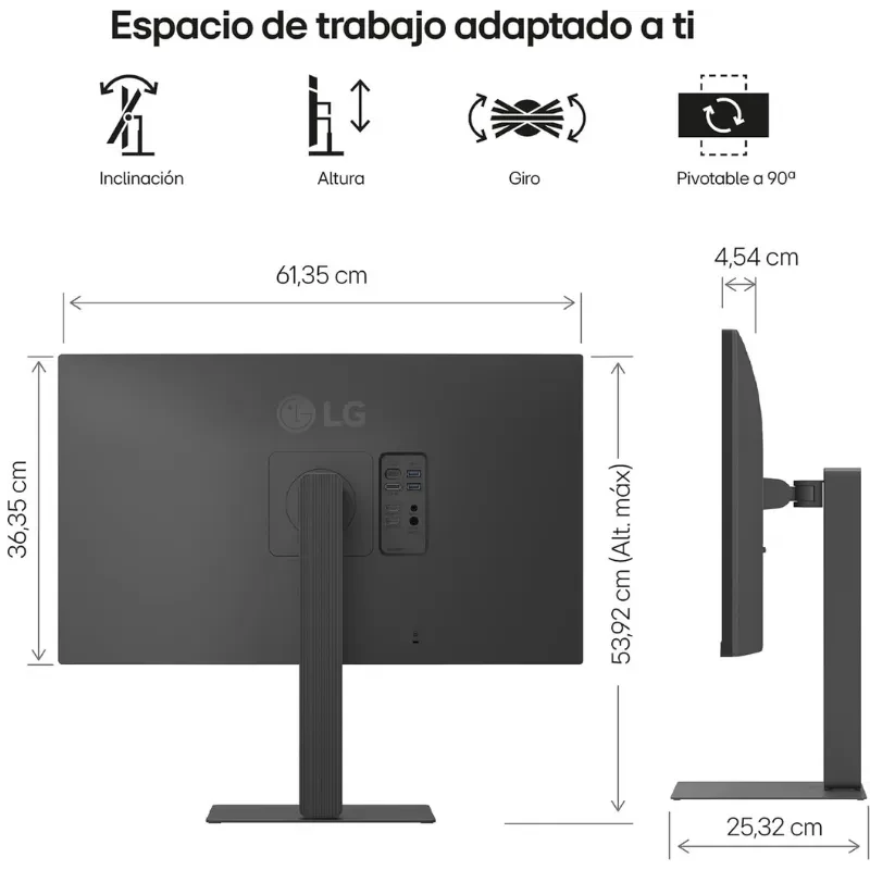 LG 27U730A-B 27 pulgadas 4K IPS con ajuste de altura, inclinación, giro y pivote 90°, bisel delgado, puertos accesibles traseros, base estable y delgada