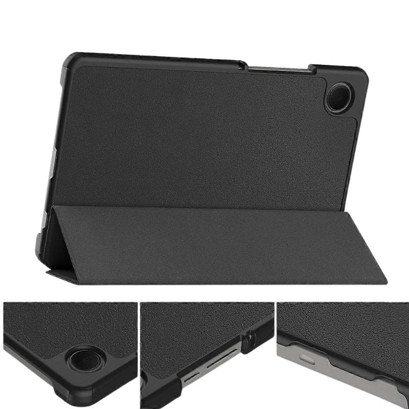 Coque Samsung Galaxy Tab A11+ Compatible Noir, étui folio noir mat antichoc avec rabat pliable, découpes précises pour caméra, boutons et ports