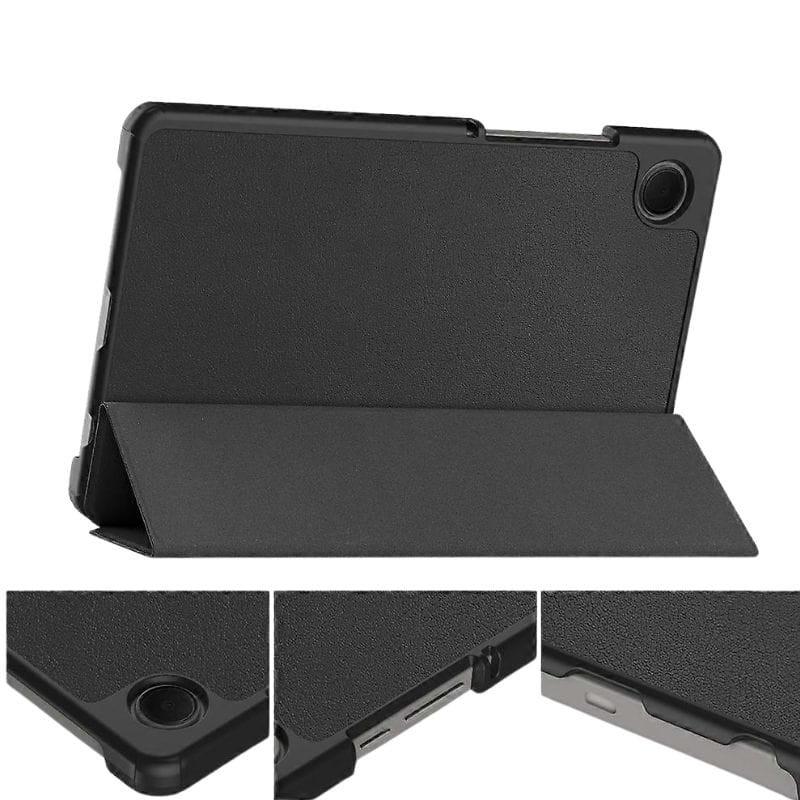 Coque Samsung Galaxy Tab A11+ Compatible Noir, étui folio noir mat antichoc avec rabat pliable, découpes précises pour caméra, boutons et ports