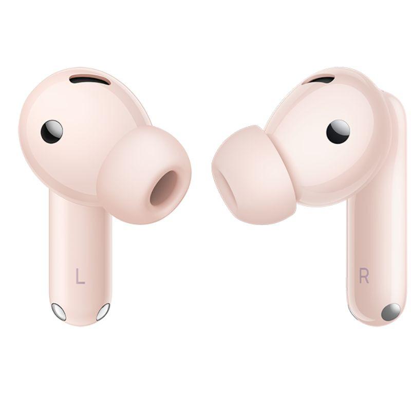 Huawei FreeBuds 7i TWS ANC Rosa: audífonos intraurales rosa pálido con puntas de silicona, diseño compacto tipo bastón y marcas L y R visibles
