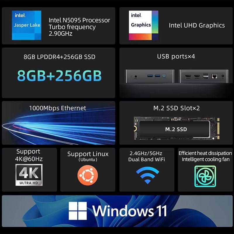 Détails de BMAX MaxMini B3 Pro 8Go DDR4/256Go SSD/W11