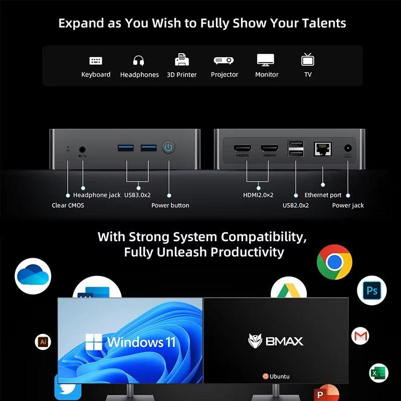 Interface de BMAX MaxMini B3 Pro 8Go DDR4/256Go SSD/W11