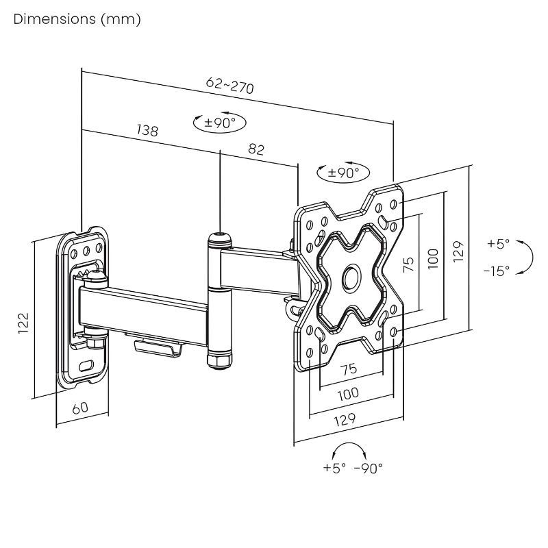 AISENS WT32TSR-381 Nero - Supporto a parete girevole, medidas en mm