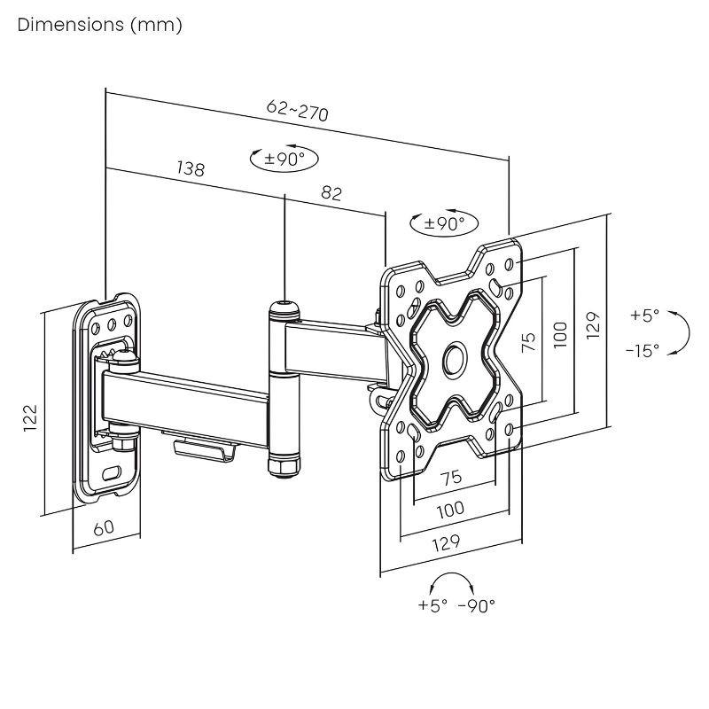 AISENS WT32TSR-381 Nero - Supporto a parete girevole, medidas en mm