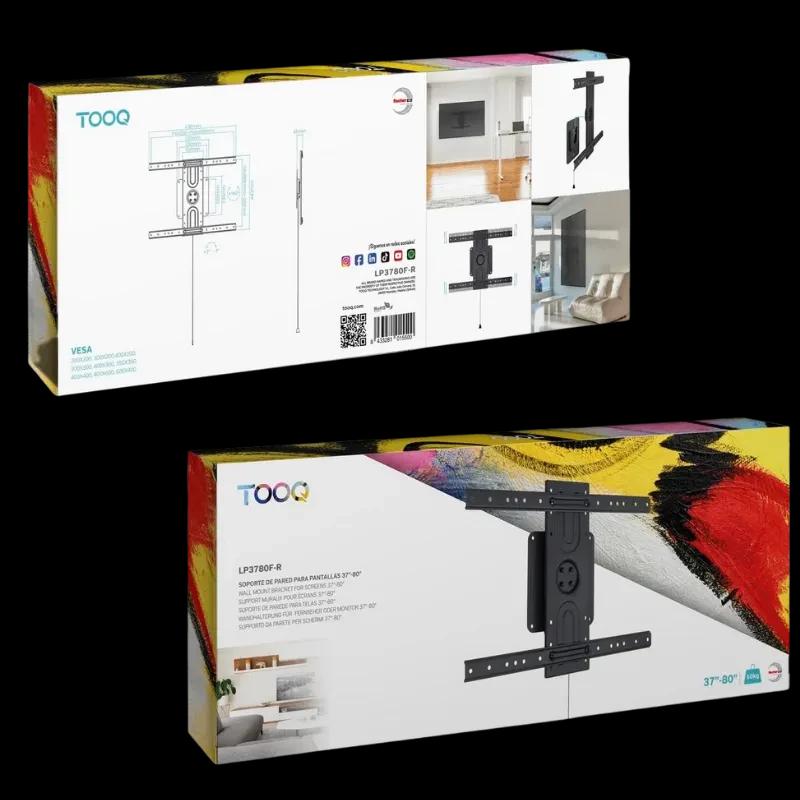 Soporte de pared TooQ LP3780F para TVs 37 a 80, compatible VESA 600x400, estructura metálica negra, brazo ajustable e inclinable, montaje seguro