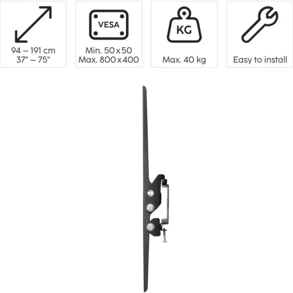 Hama 00220812 soporte TV 75 pulgadas, negro, diseño ultra delgado, compatible VESA 50x50 a 800x400, soporta hasta 40 kg, fácil de instalar