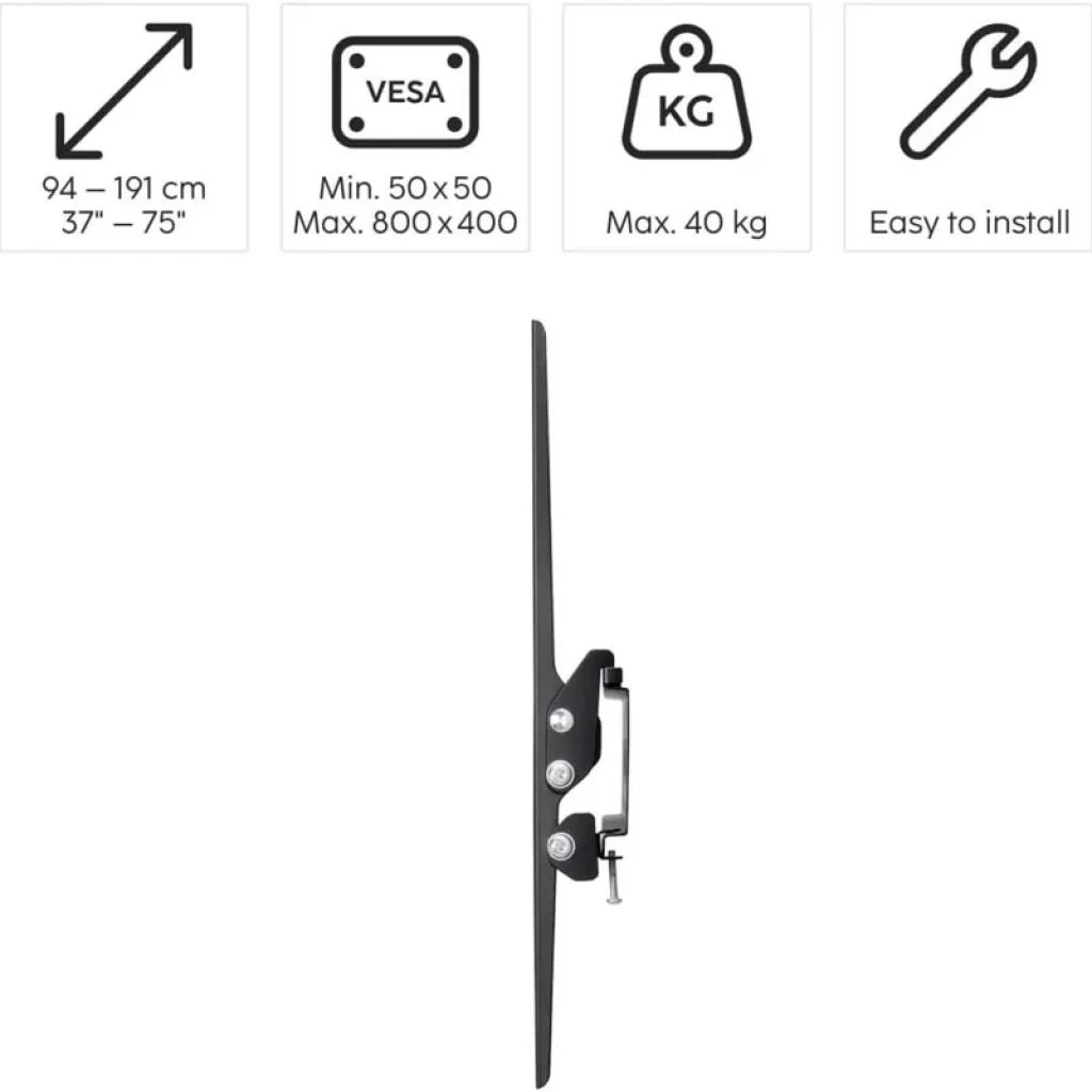 Hama 00220812 soporte TV 75 pulgadas, negro, diseño ultra delgado, compatible VESA 50x50 a 800x400, soporta hasta 40 kg, fácil de instalar