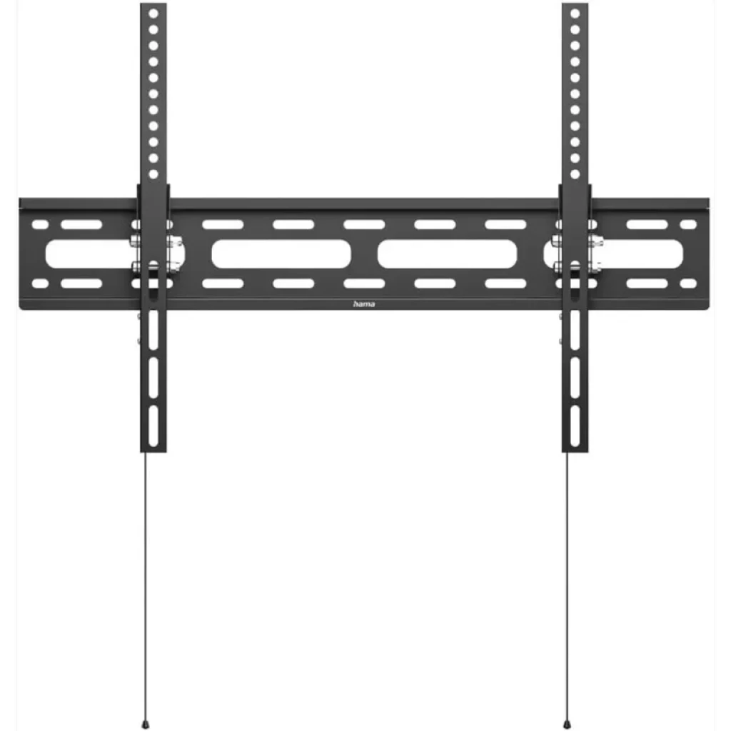 Hama 00220812 soporte para TV 75 pulgadas en negro, diseño delgado, placa mural con ranuras alargadas, brazos ajustables y tiradores de liberación rápida