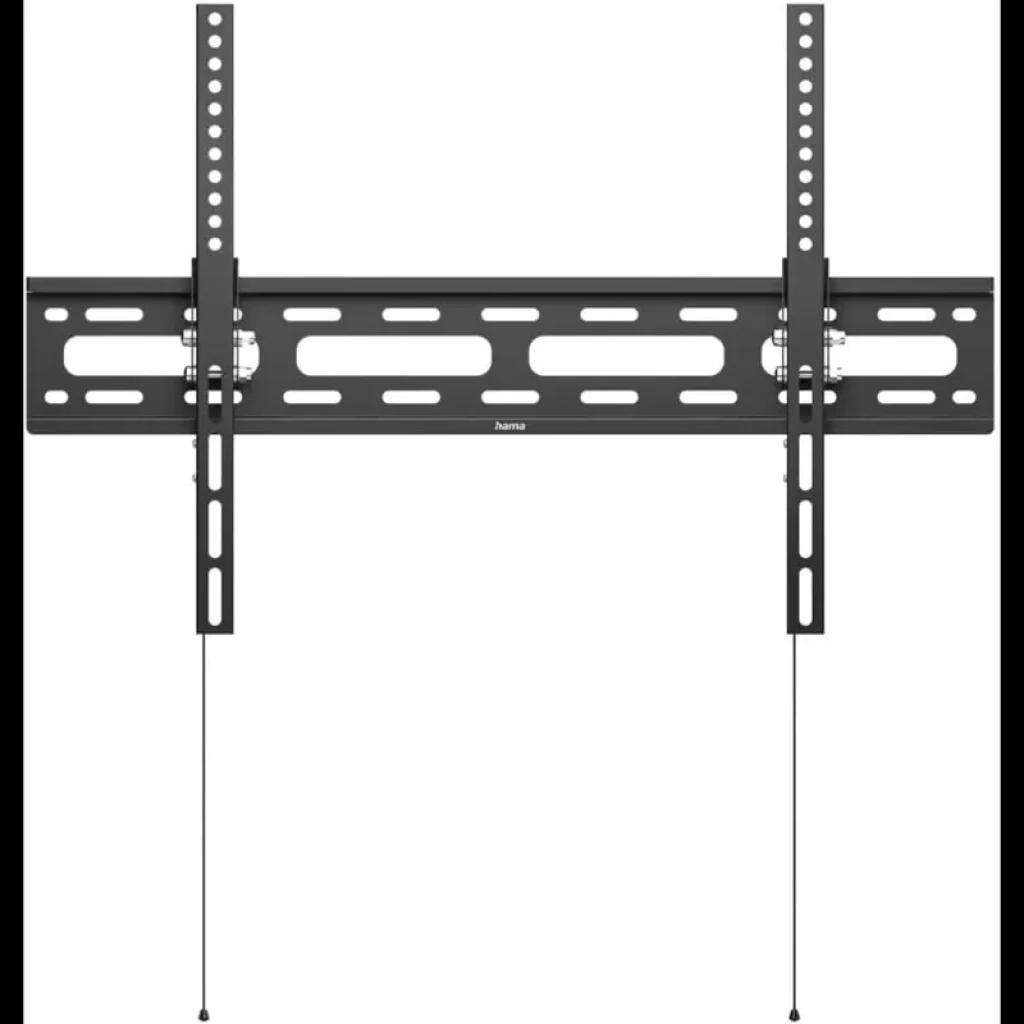 Hama 00220812 soporte para TV 75 pulgadas en negro, diseño delgado, placa mural con ranuras alargadas, brazos ajustables y tiradores de liberación rápida