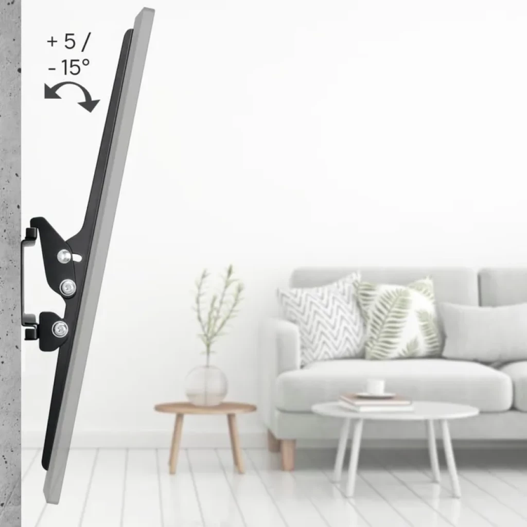 Hama 00220812 soporte para TV 75 pulgadas negro con inclinación +5 a -15 grados, diseño delgado, montaje mural robusto y discreto para salón moderno