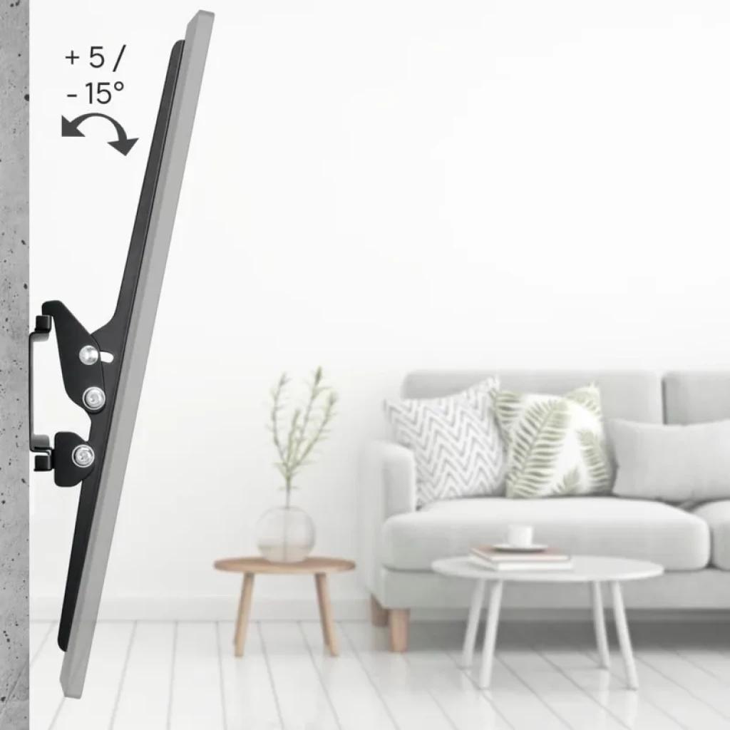 Hama 00220812 soporte para TV 75 pulgadas negro con inclinación +5 a -15 grados, diseño delgado, montaje mural robusto y discreto para salón moderno