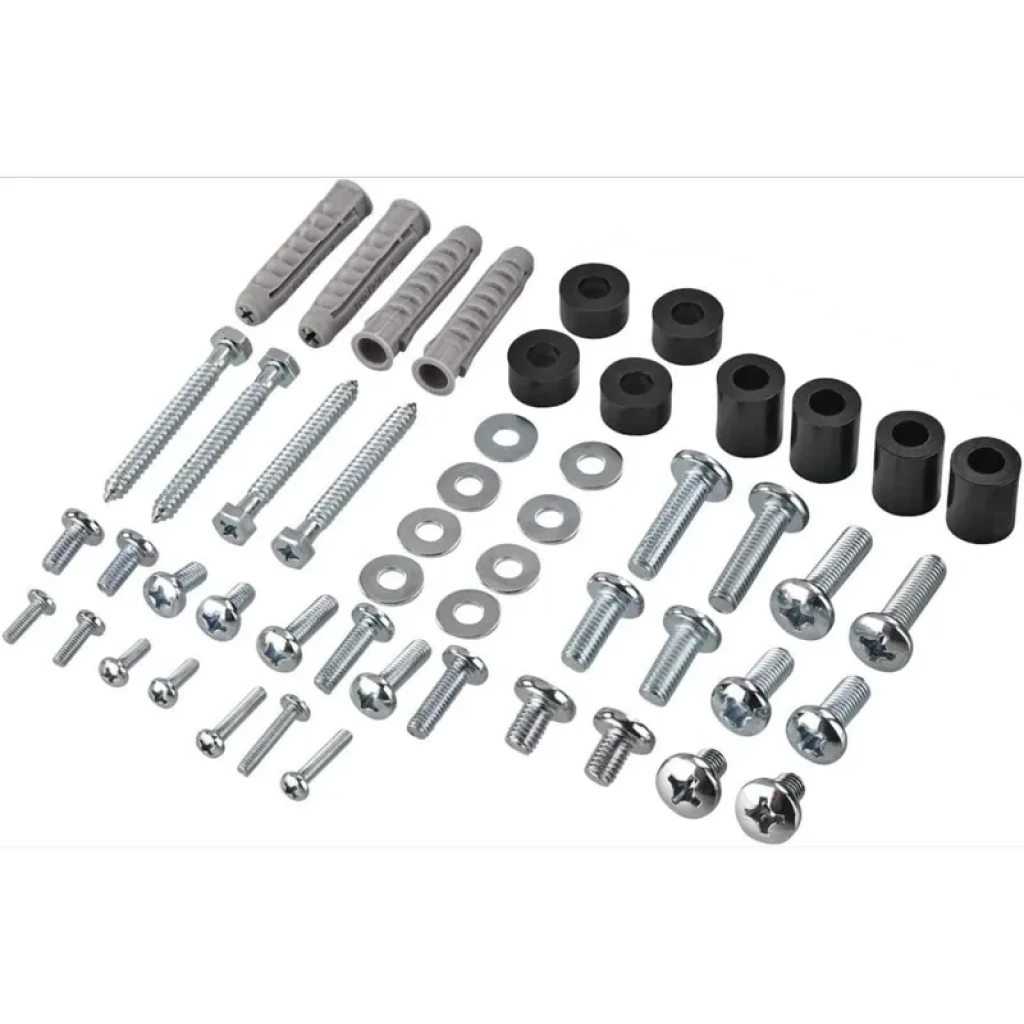 Kit de montaje para Hama 00220822: tornillos de varias medidas, arandelas, tacos y separadores negros para soporte TV 19 a 48 pulgadas hasta 20 kg