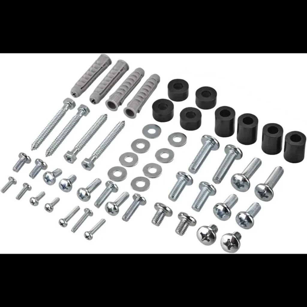 Kit de montaje para Hama 00220822: tornillos de varias medidas, arandelas, tacos y separadores negros para soporte TV 19 a 48 pulgadas hasta 20 kg