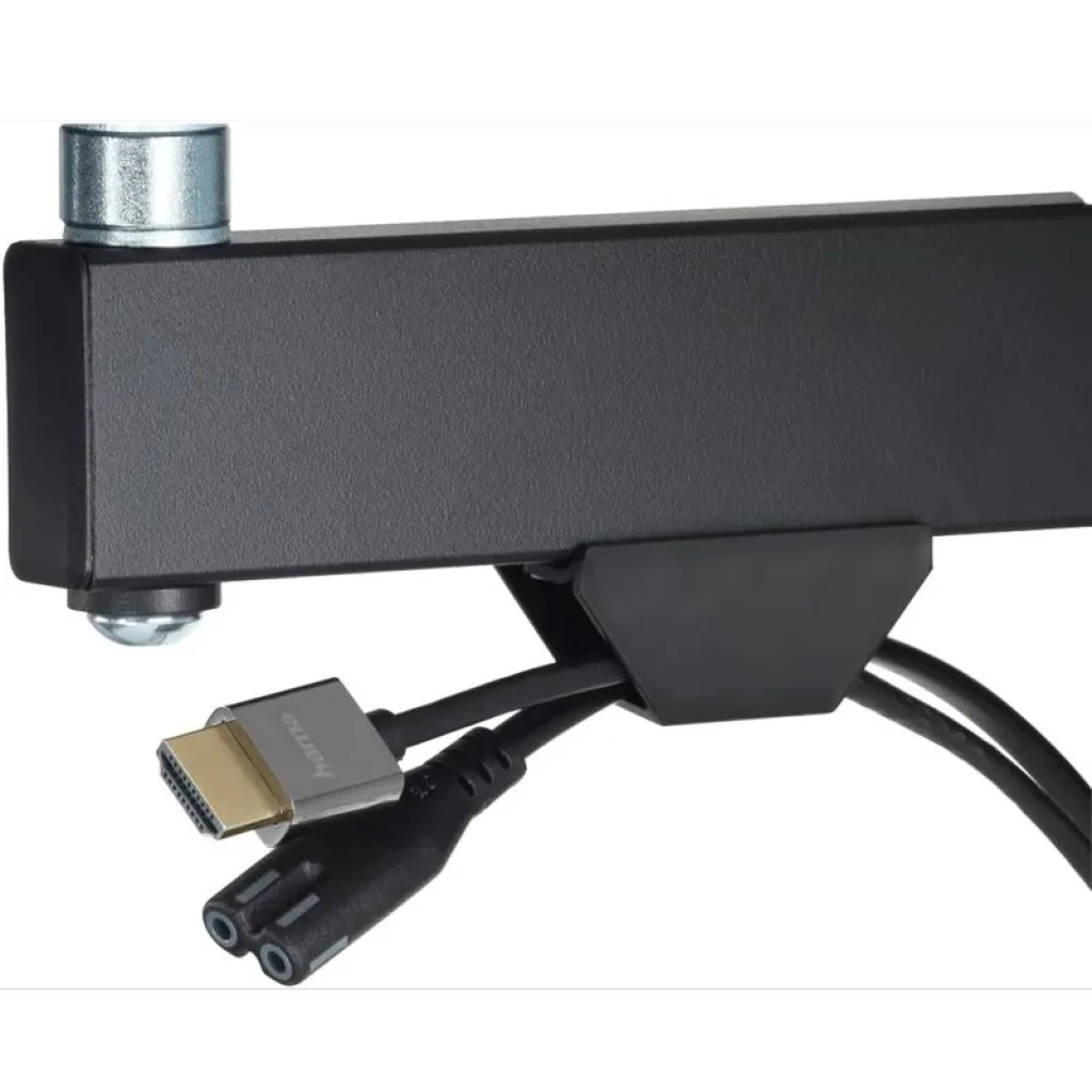 Soporte TV Hama 00220822 negro, brazo robusto para pantallas de 19 a 48 pulgadas, capacidad hasta 20 kg, con cables y conectores visibles para montaje