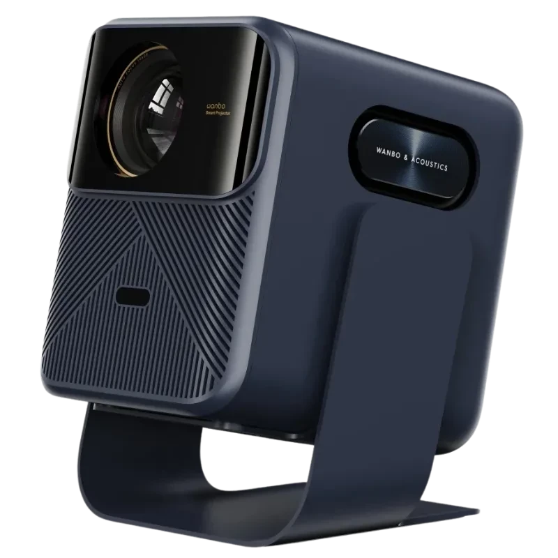 Wanbo Mozart Series Gimbal Stand Azul, soporte metálico estable con diseño minimalista en azul oscuro, base curva y brazo lateral para proyector