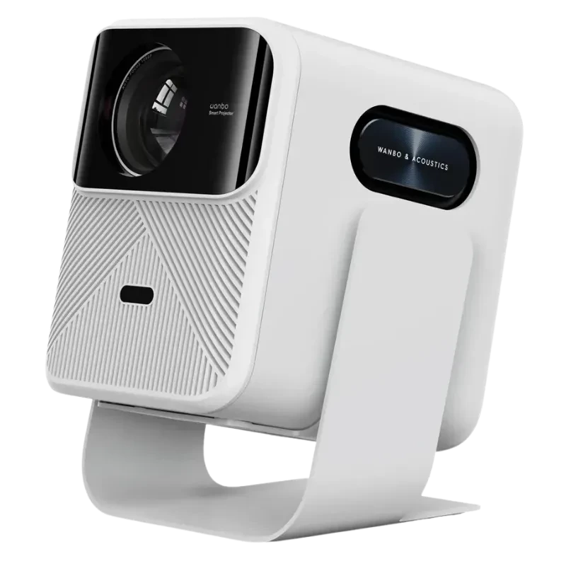 Wanbo Mozart Series Gimbal Stand Blanco, soporte para proyector con base en U, acabado mate y brazo curvo que sujeta el proyector con estabilidad y estilo