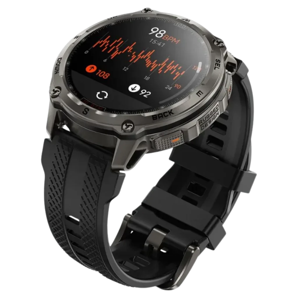 Kospet Tank T4 32GB Negro, reloj inteligente robusto con bisel metálico, pantalla circular con gráfico de frecuencia cardiaca y correa de silicona negra