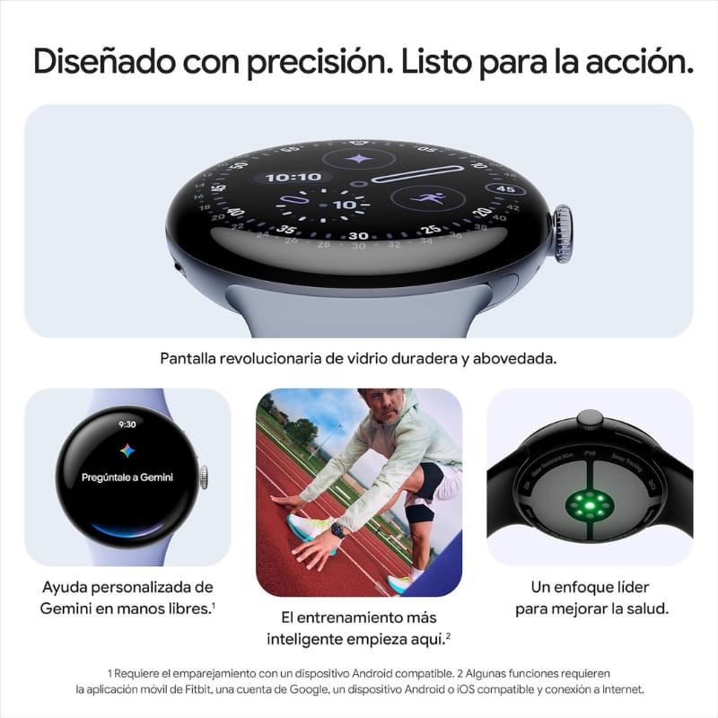 Google Pixel Watch 4 41mm WiFi prata com pulseira porcelana, tela circular preta, alerta de ausência de pulso e chamada de emergência 911