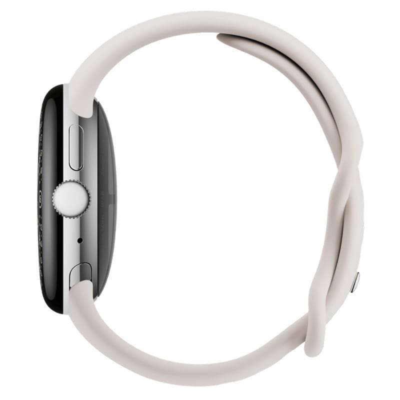 Google Pixel Watch 4 41mm WiFi prata com pulseira porcelana, caixa prateada arredondada, mostrador preto com complicações coloridas e bordas finas