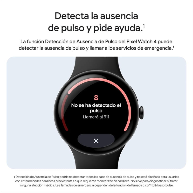 Smartwatch Google Pixel Watch 4 45 mm WiFi Pedra Lunar com caixa redonda preta, tela AMOLED com bordas finas e aviso de ausência de pulso em destaque.