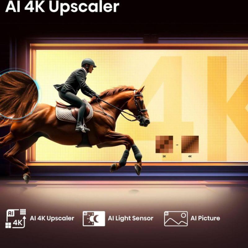 Hisense 55E77Q 55 pouces QLED 4K Ultra HD avec AI 4K Upscaler, capteur de lumière et AI Picture; image fluide et nette idéale pour le sport et l’action