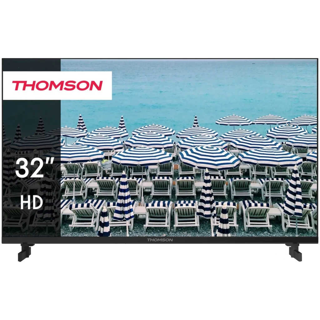 Thomson 32HD2S13 32 pulgadas HD LED con biseles finos, peana doble y pantalla nítida; panel Easy TV ideal para espacios pequeños y contenido en alta