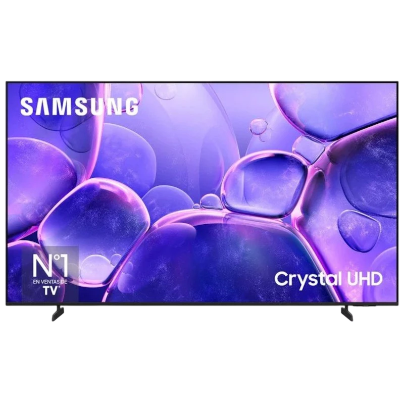 Samsung TU75U8005FU 75" 4K UHD LED Smart TV con pantalla casi sin bordes, soporte doble, colores vivos Crystal UHD y conectividad Wi‑Fi.