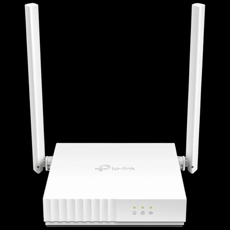Router TP-Link TL-WR820N branco, 2 antenas externas ajustáveis, LEDs frontais de status, design compacto com grelhas laterais; Wi‑Fi 2.4GHz 300Mbps.