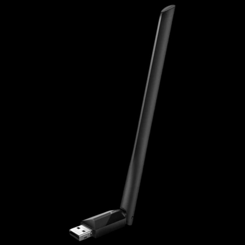 TP-Link Archer AC600U Plus Adaptador WiFi USB com antena externa longa e ajustável, conector USB exposto, design preto compacto e portátil