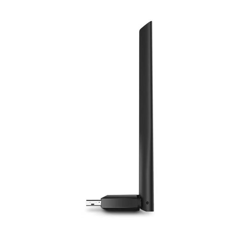 Adaptador Wi‑Fi USB TP-Link Archer AC600U Plus com antena externa alta e articulável, conector USB, corpo preto compacto, design vertical para melhor sinal