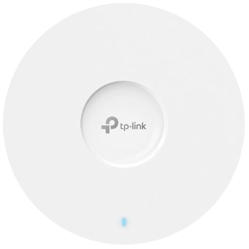 TP-Link Omada EAP683 UR Teto ponto de acesso sem fios branco, formato circular, logotipo central tp-link e LED azul discreto, design minimalista para teto