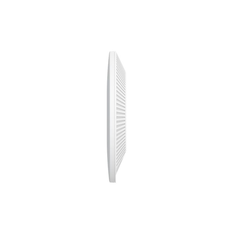 TP-Link Omada EAP683 UR Techo, vista lateral ultrafina en color blanco con rejillas de ventilación paralelas, diseño discreto para montaje en techo