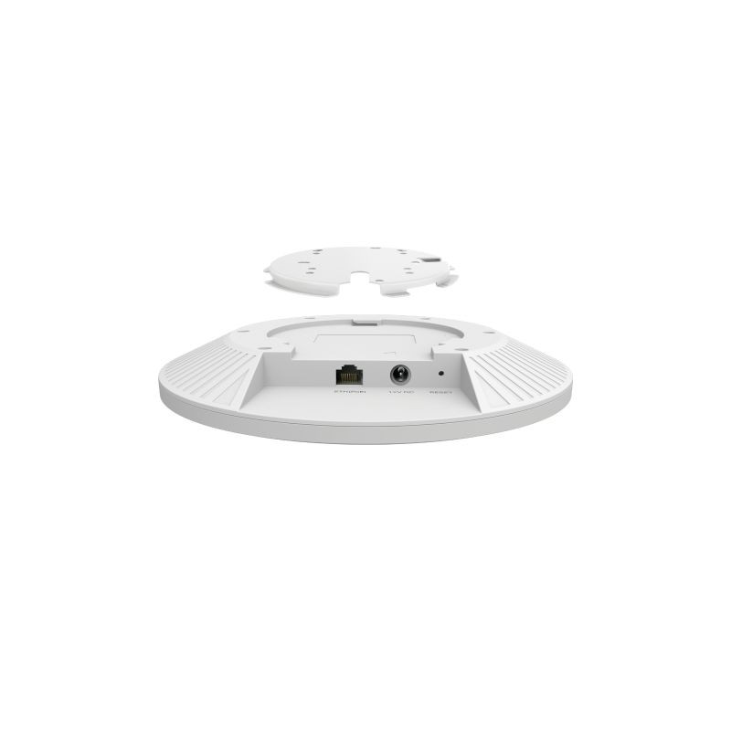 TP-Link Omada EAP683 UR Techo, punto de acceso blanco circular para montaje en techo, con tapa desmontable, puerto Ethernet y conector de alimentación visibles