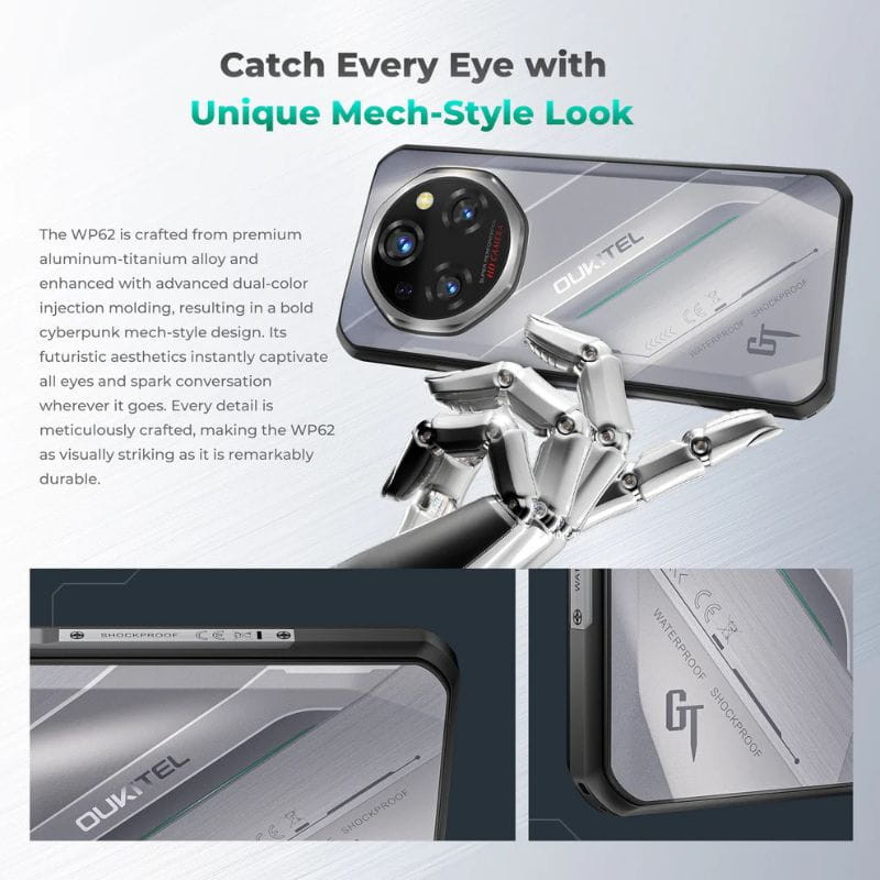 Oukitel WP62 5G 16 Go/512 Go Gris Robuste, design