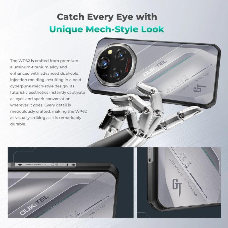 Oukitel WP62 5G 16 Go/512 Go Gris Robuste, design