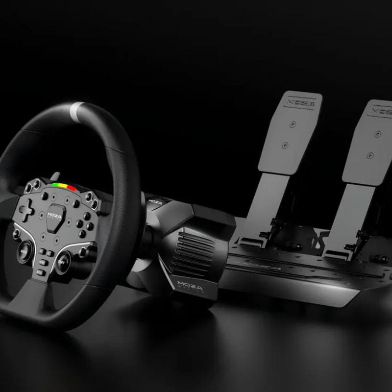 Moza Racing R3 - Volante y pedales para PC con aro ergonómico, luces LED, botones accesibles y pedales metálicos ajustables en base robusta negra