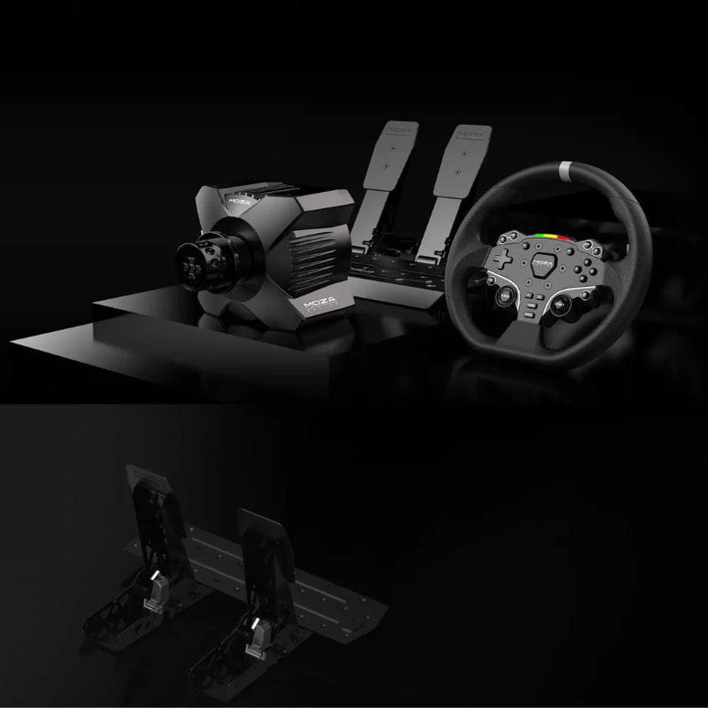 Moza Racing R3 - Volante y pedales para PC con base direct drive compacta, aro con botones y levas metálicas, pedales dobles ajustables en acabado negro