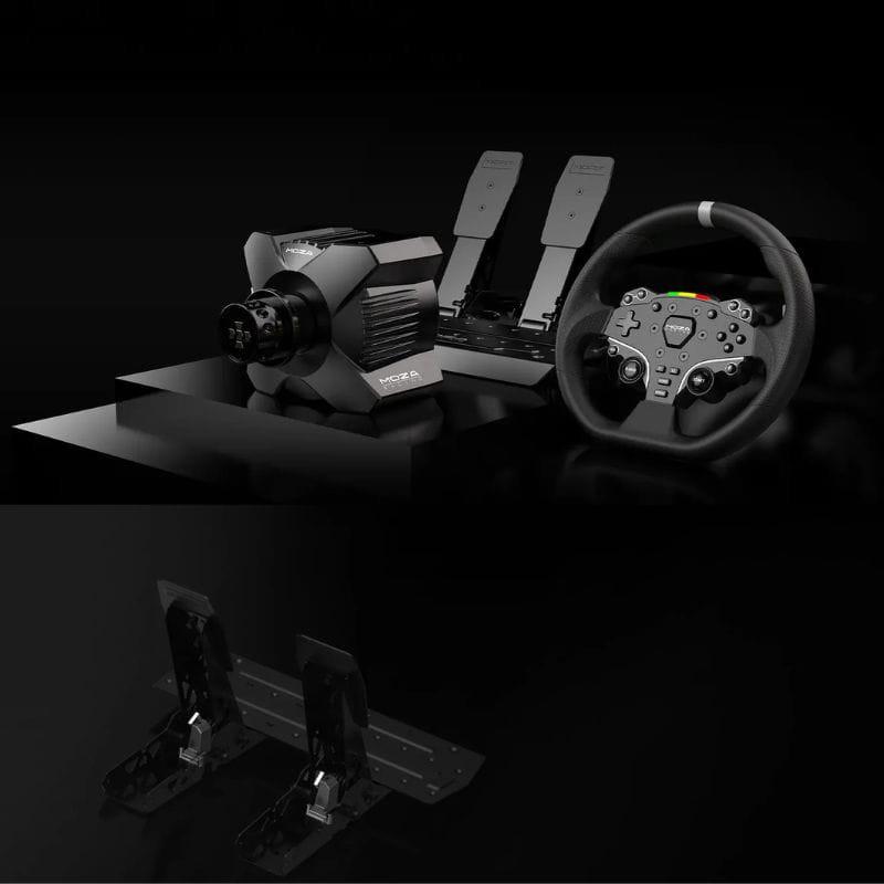 Moza Racing R3 - Volante y pedales para PC con base direct drive compacta, aro con botones y levas metálicas, pedales dobles ajustables en acabado negro