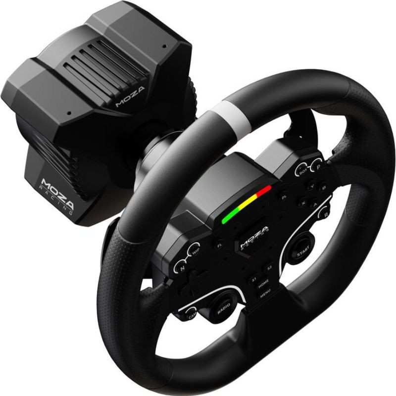 Moza Racing RS074 Negro - Volante ergonómico con aro forrado, múltiples botones, levas metálicas y barra LED; base robusta para PC de simulación