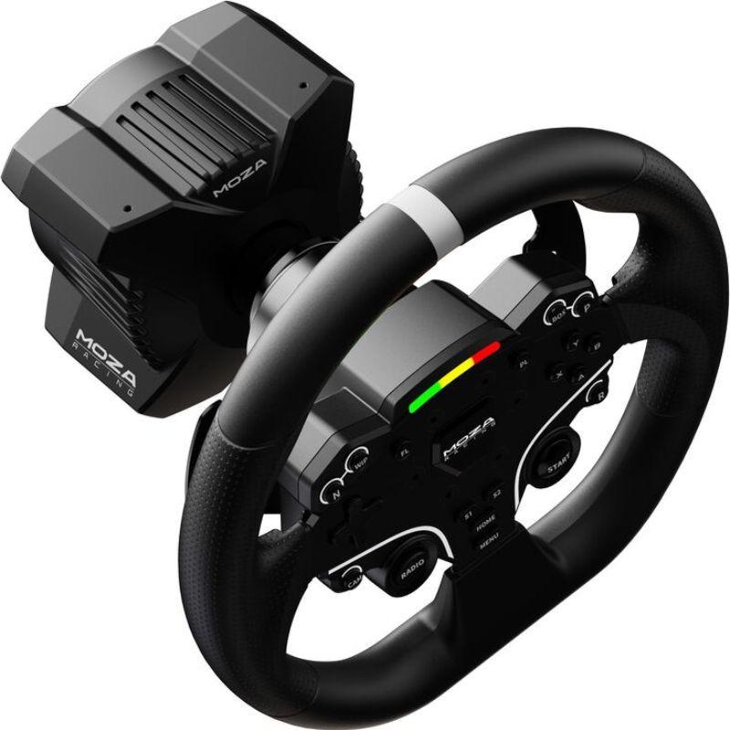 Moza Racing RS074 Negro - Volante ergonómico con aro forrado, múltiples botones, levas metálicas y barra LED; base robusta para PC de simulación
