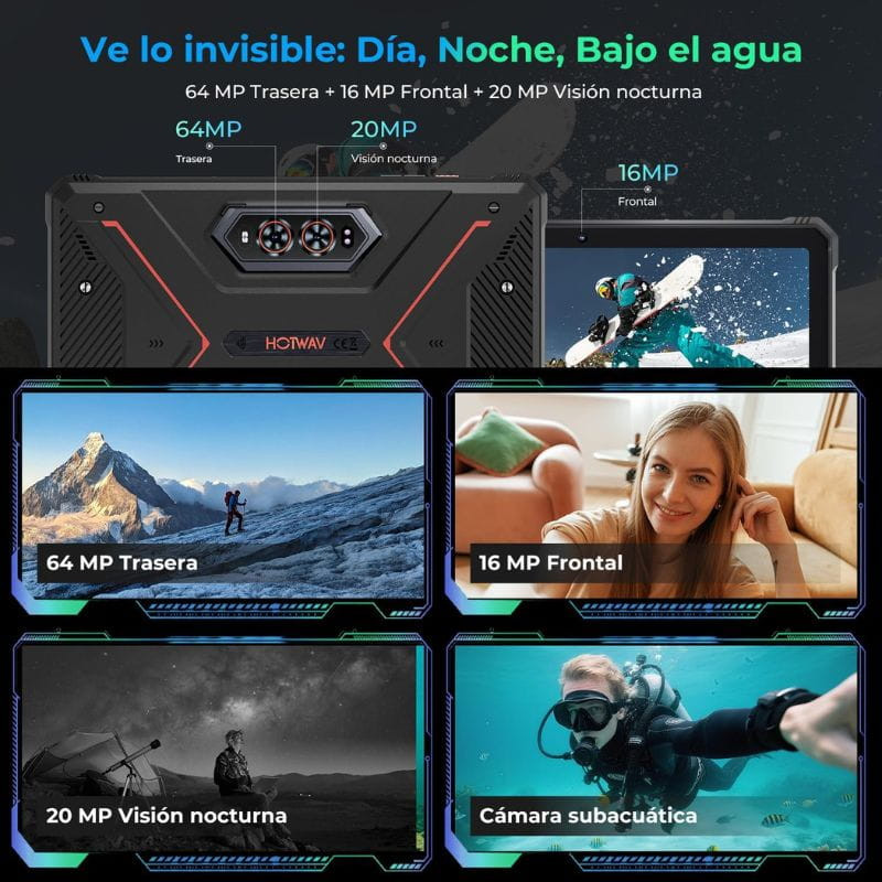 Hotwav R9 Ultra 5G 11 pulgadas, tablet rugged negra con cámara trasera 64 MP, frontal 16 MP, visión nocturna 20 MP y cámara subacuática