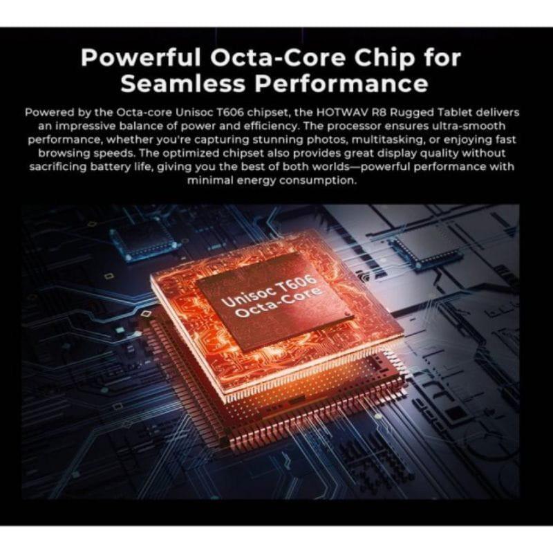 Hotwav R8 10.1 pulgadas, tablet rugged negra con marco reforzado, pantalla grande con biseles gruesos y cámara frontal centrada, diseño robusto 4G