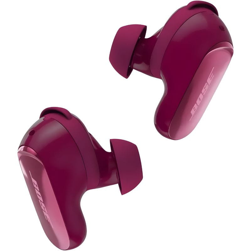 Estuche de carga Bose QuietComfort Ultra 2ª Gen en color Deep Plum, acabado brillante, compacto con LED frontal y logo BOSE centrado. ANC TWS premium.