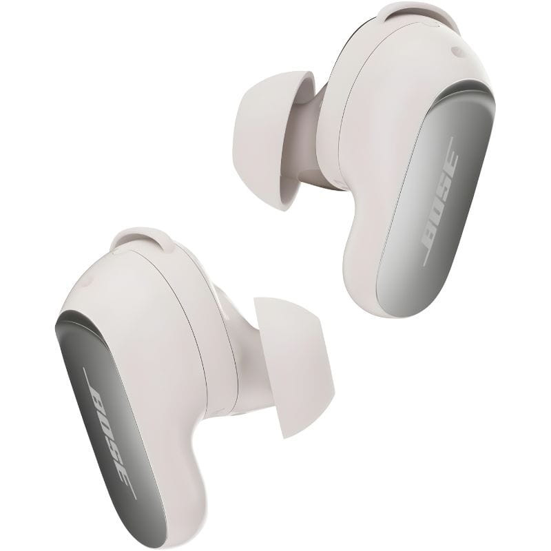 Bose QuietComfort Ultra 2ª Gen TWS White Smoke: auriculares Bluetooth in-ear blanco/gris con diseño elegante, ajuste seguro y detalle metálico en el panel.